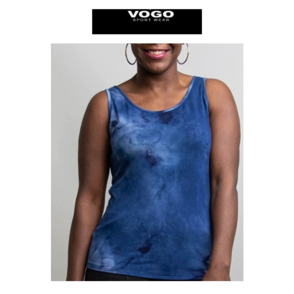 VOGO Athletica Women's Blue Tie Dye Tank Top L